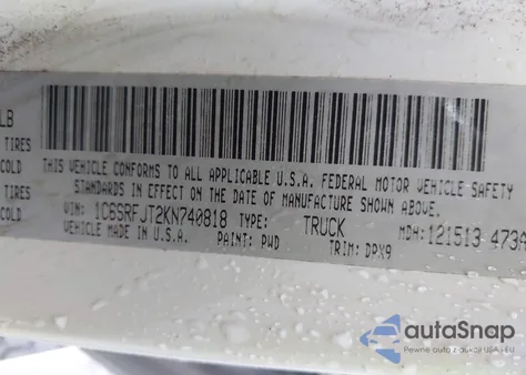 2019 Ram 1500 Laramie 4X4 5'7 Box z USA, uszkodzony, nr VIN 1C6SRFJT2KN740818